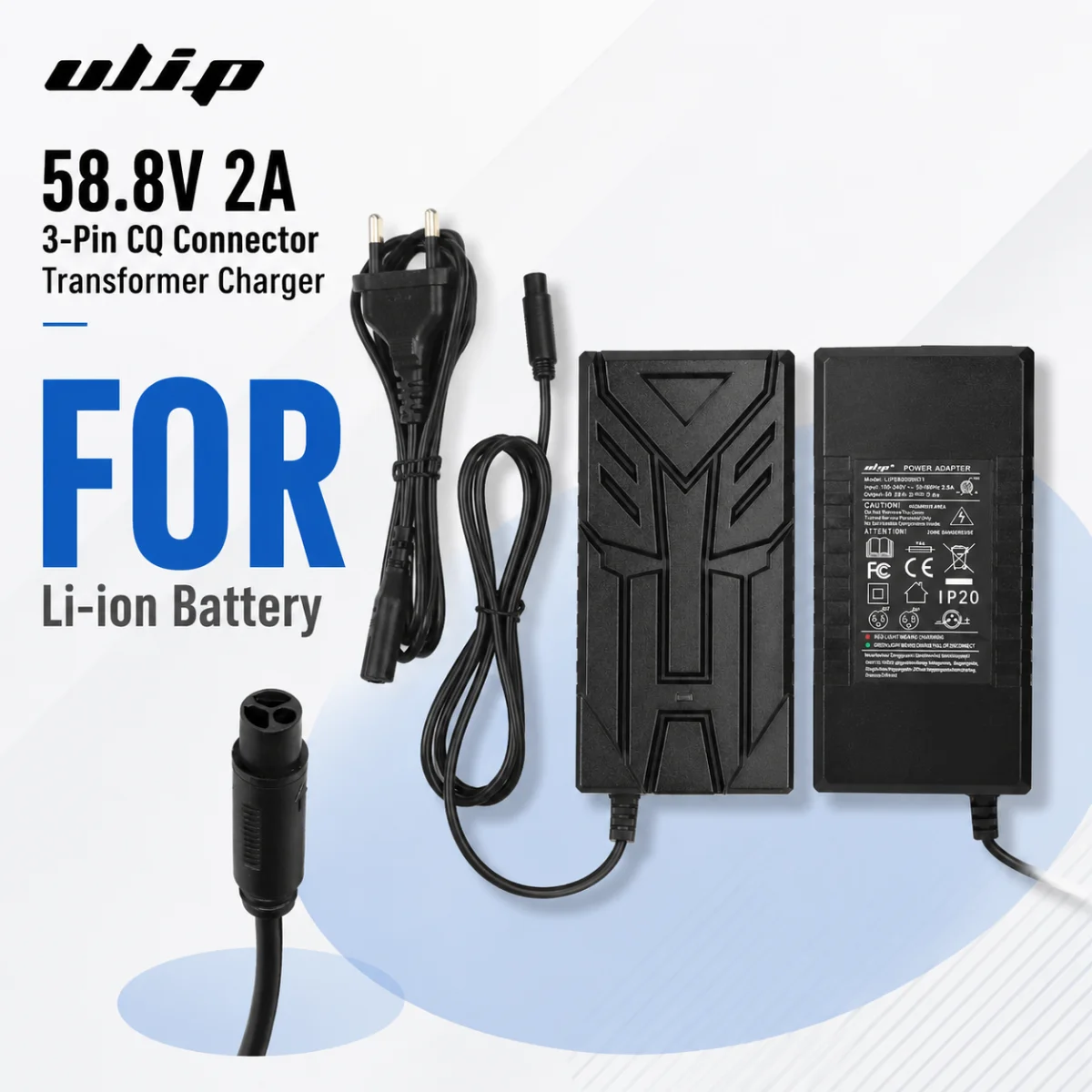58.8V 2A 3-Pin CQ Connector Transformer Charger (UK Plug) Auto-Cutoff Power Adapter for Li-ion Battery