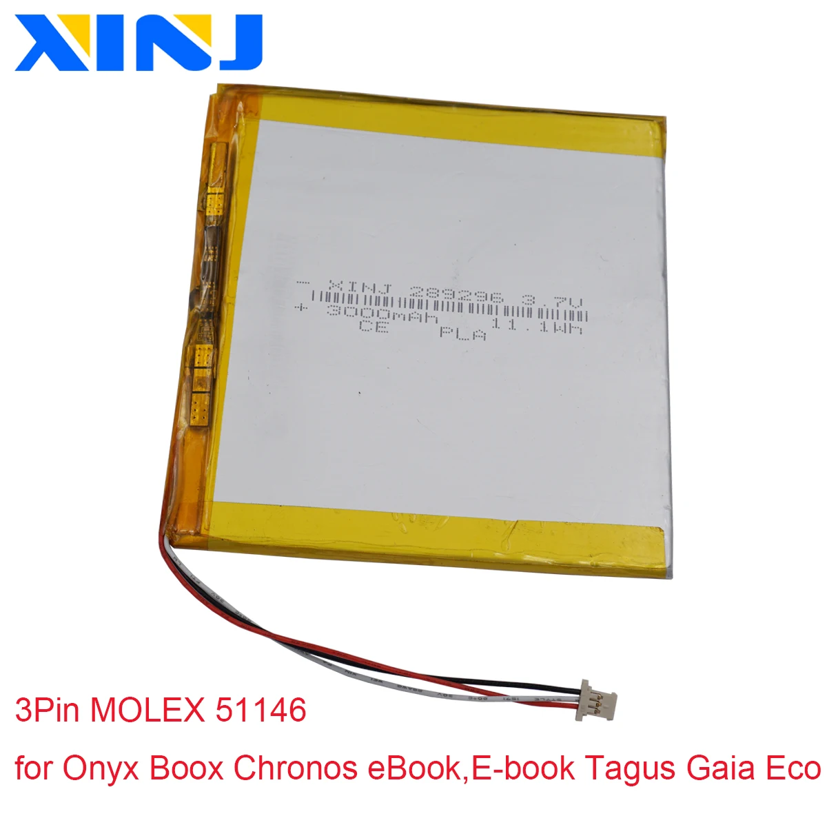 

3.7V 3000mAh 11.1Wh Polymer Li Lithium Lipo Battery 289296 3Pin MOLEX 51146 For Onyx Boox Chronos eBook,E-book Tagus Gaia Eco