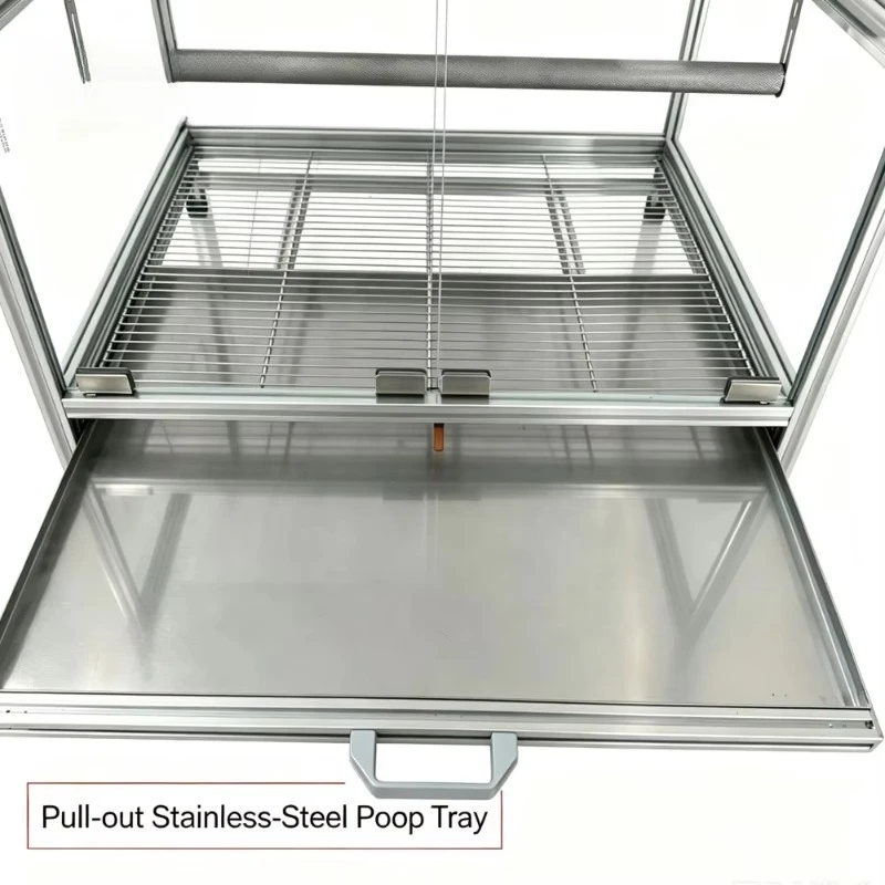 Shattered tempered glass parrot cage aluminum alloy frame with detachable garbage tray