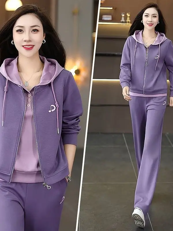 Stylish plus Size Hoodie Set with Wide Leg Pants Two Piece Fake Outfit Trendy Comfortable Spring Fashion from China