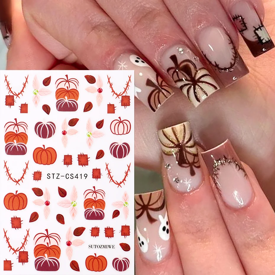 Autumn Stickers for Nails Pumpkin Patches Design Art Self-Adhesive Harvest Season Decals Decoration DIY Manicure Accessories