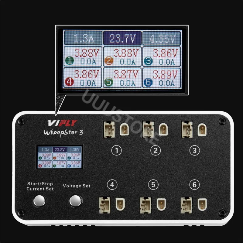 WhoopStor 3 V3 VIFLY 6 NEW Ports 1S LIPO LiHV Battery Charger Discharger Storage LCD TYPE-C DC TX60 For BT2.0 PH2.0 RC Drone