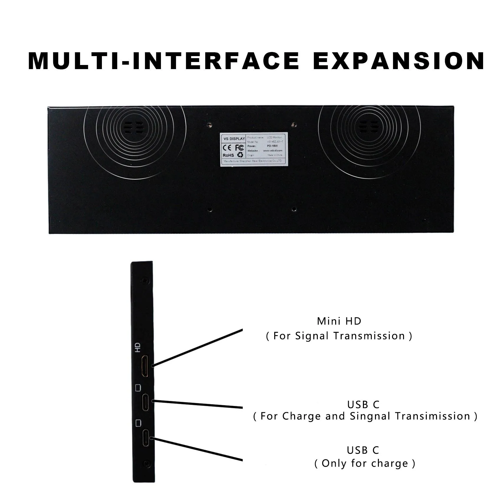 14.5" 2560x720 2K IPS Touch LCD Monitor ,Type C Video Input ,Metal Shell
