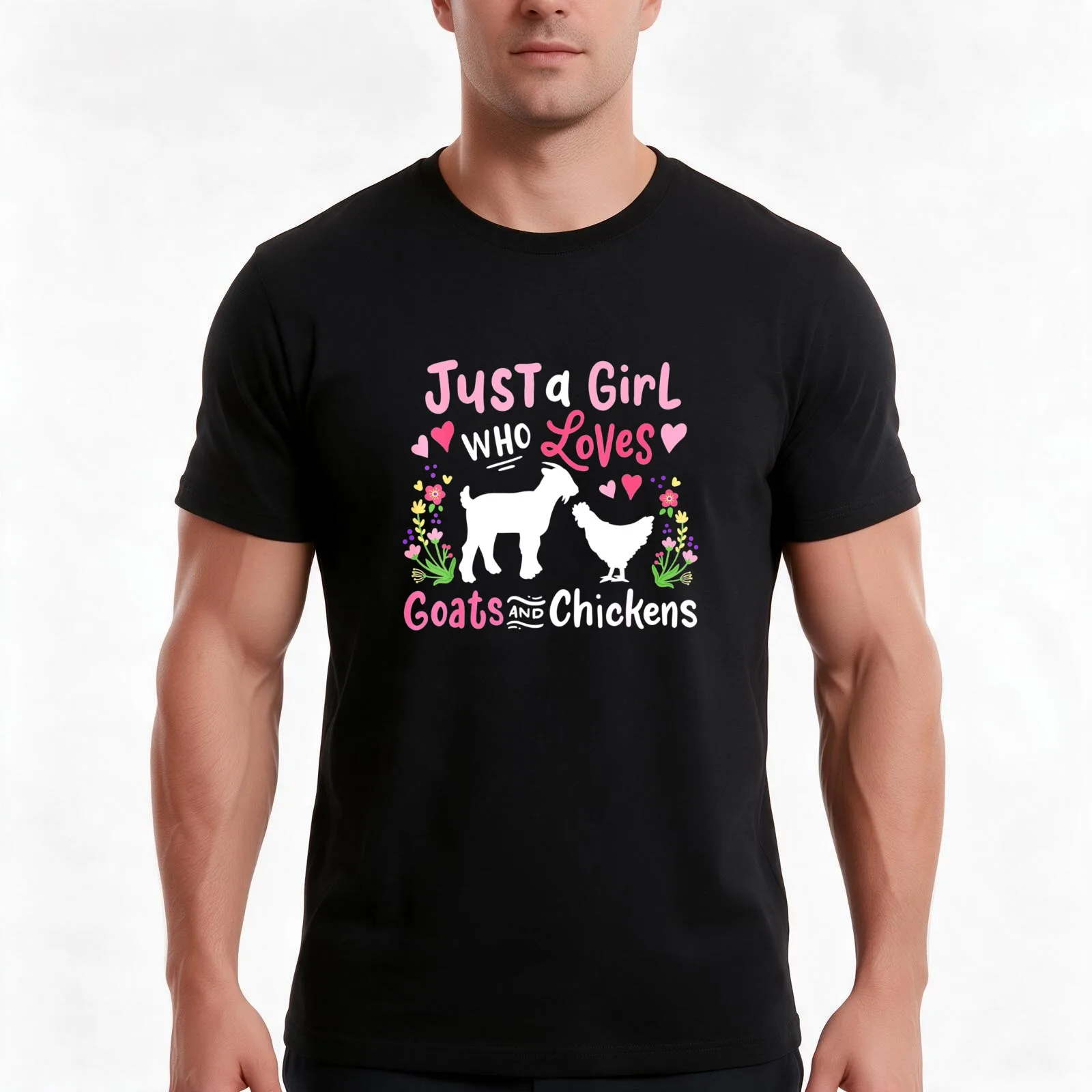 Just a girl who loves chicken and goat T-Shirt Summer Casual Cotton Tee Oversized Streetwear Tops Vintage Graphic Print