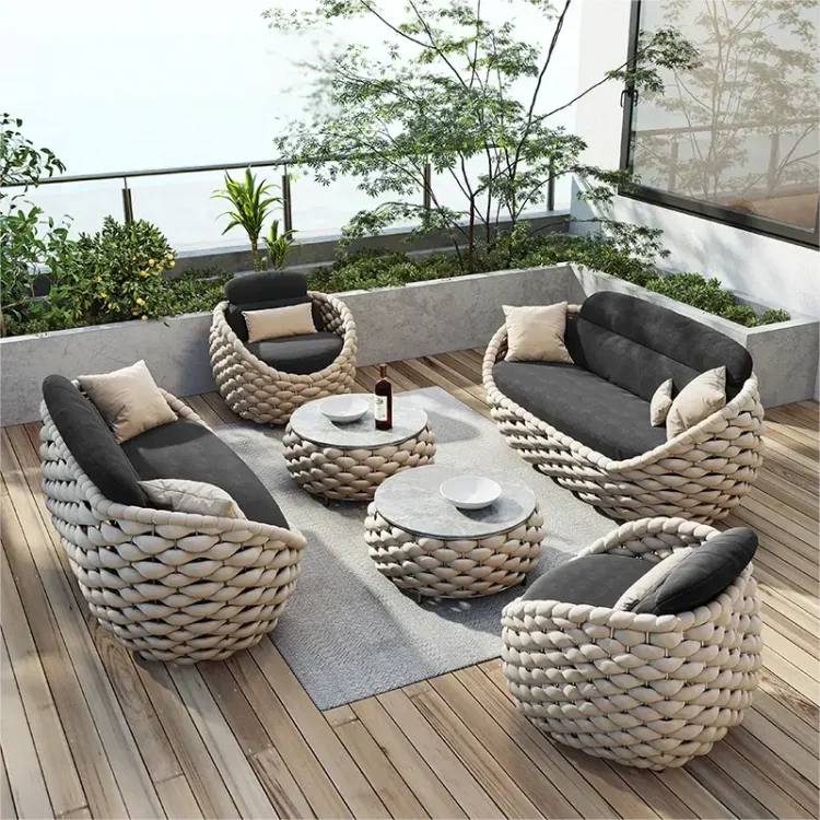 

All Hand-made Outdoor Balcony Webbing Furniture Rope Sofa Set Outdoor Furniture Set Sofa & Coffee Table