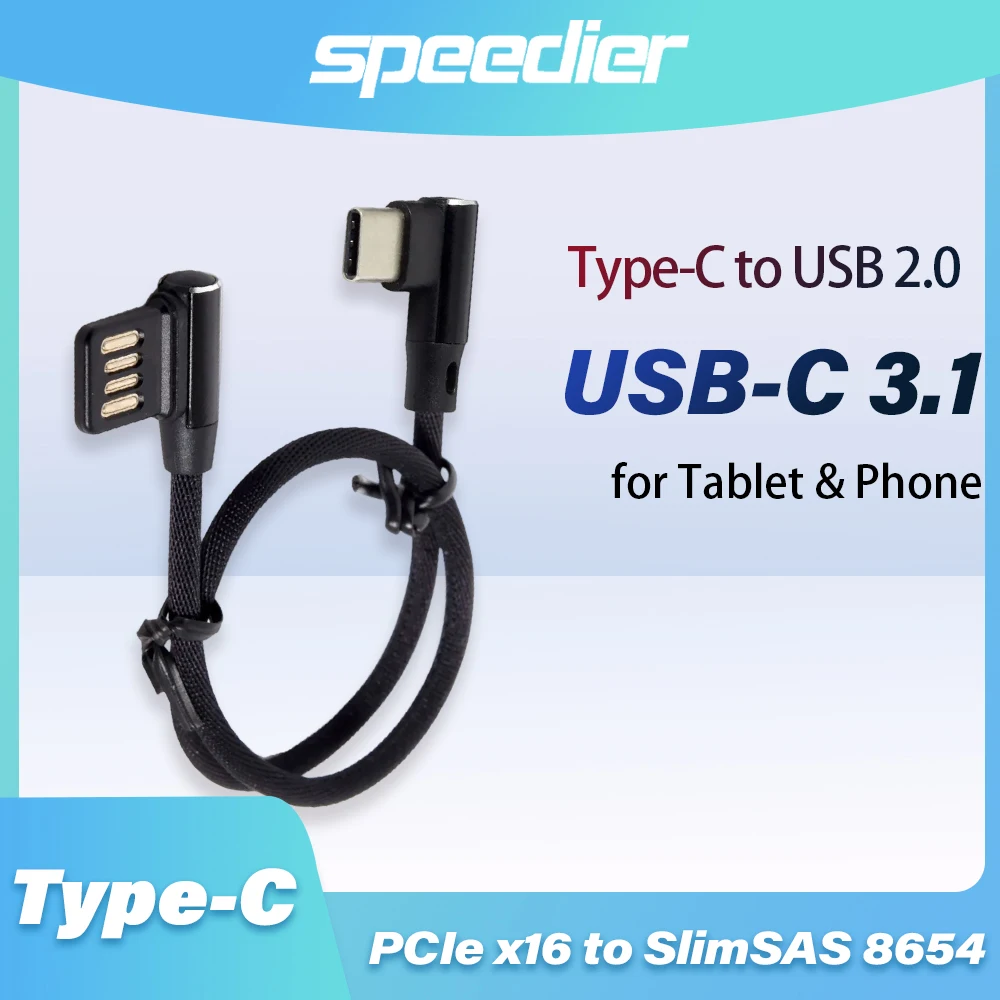 

USB C 3.1 Type-C Angle MALE To Left Right Angle 90 Degree USB 2.0 Dual Elbow Data Charging Cable for Tablet / Phone V8 15CM