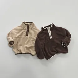 Sudaderas de cuello alto de terciopelo para niños, suéter cálido informal de color liso, Tops de lana para niños y niñas, sudadera para bebés, Invierno 2024