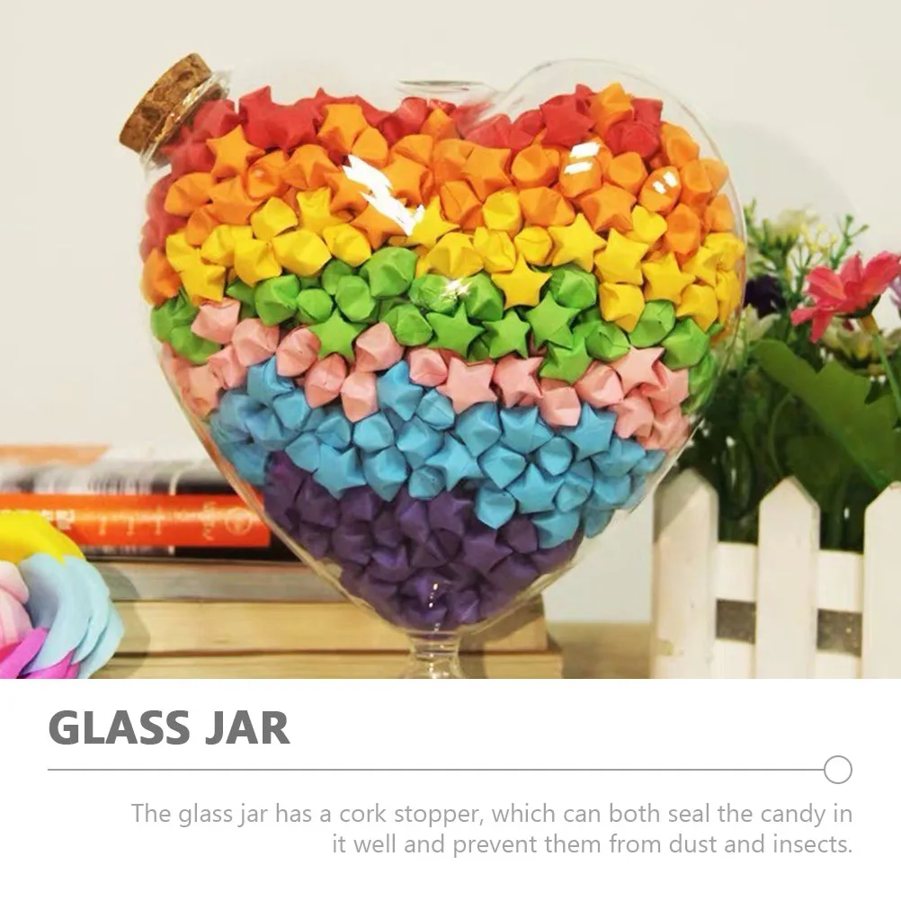 

Candy Storage Jar Heart Shaped Transparent Glass Container Cork Lid Snack Sugar Holder Kitchen Home Use