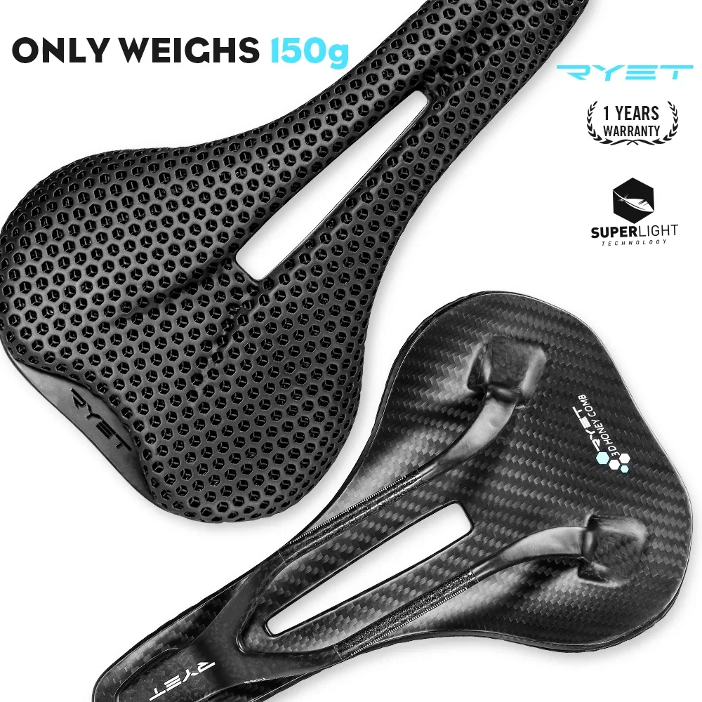 

RYET 3D Printed Bicycle Saddle, T1000 Full Carbon Bike Seat Cushion, Ultralight Road MTB Gravel Bike Seat Bicycle Accessories