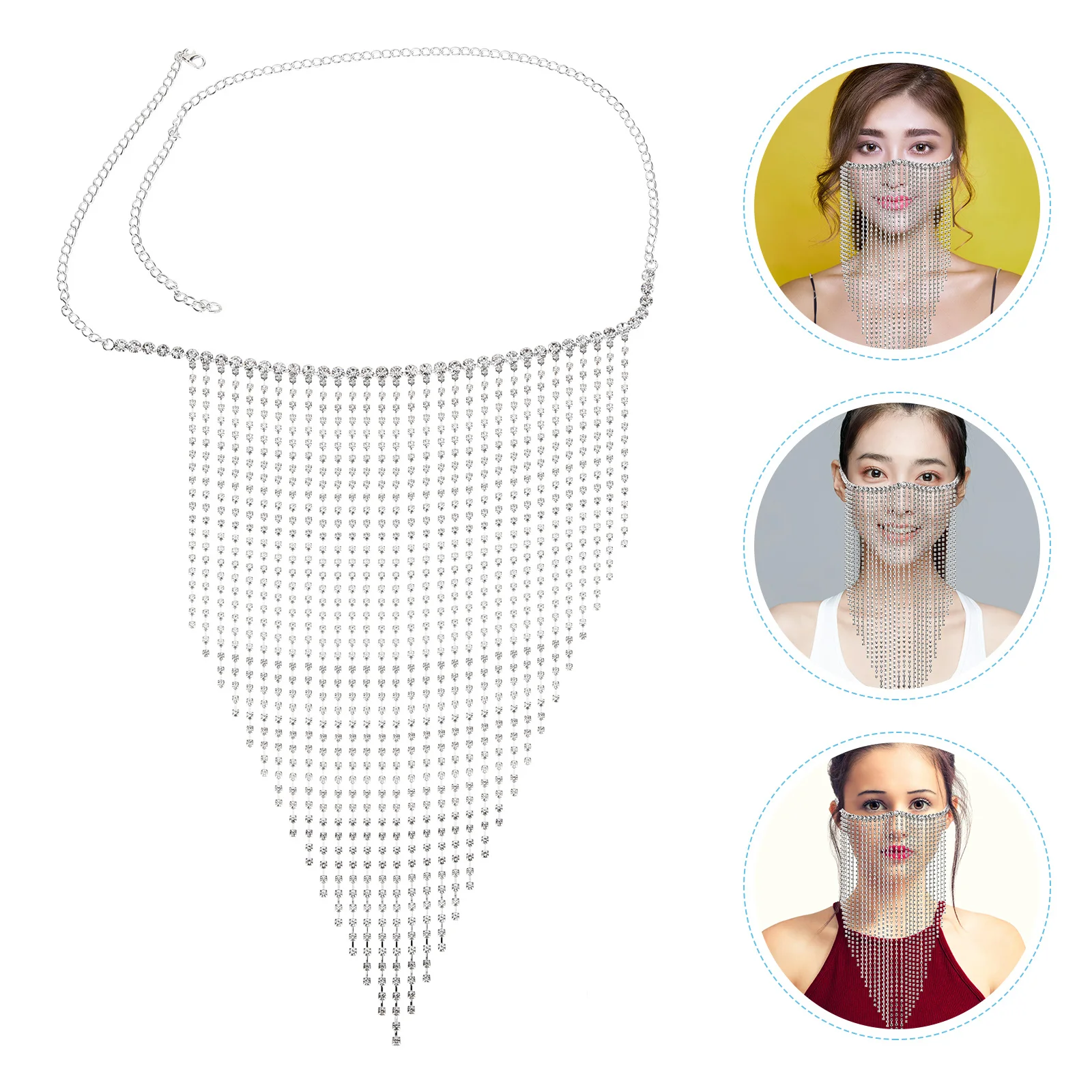 Vintage Rhinestone Tassel Face Chain Elegant Masquerade Jewelry for Women Costume Accessories Party Photography Performance