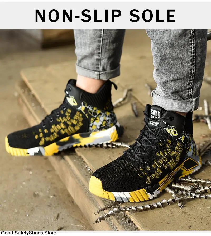 Arbeitssicherheitsstiefel für Männer, Arbeitsschuhe mit Stahlkappe, leichte, unzerstörbare Stiefel, durchtrittsichere Arbeitssneaker für Herren – Detail 11