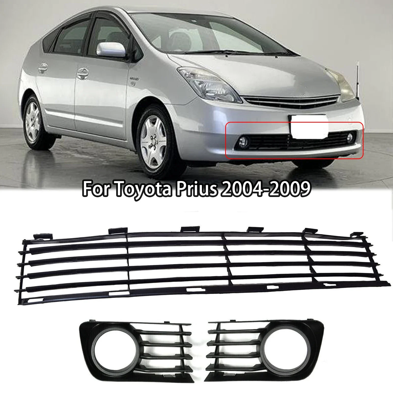 

3Pcs Front Lower Bumper Grille Fog light Grill Bezels Cover For Toyota Prius 2004 2005 2006 2007 2008 2009 Car Auto Accessory