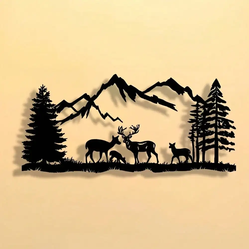 CIFbuy 2D Flat Hollow Metal Wall Sign Elk Forest Abstract Art Iron Decor for Home Living Room Bedroom Kitchen Office Patio Shop
