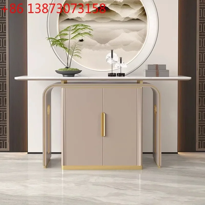 New Chinese light luxury solid wood model room design home front door living room rock slab decorative cabinet