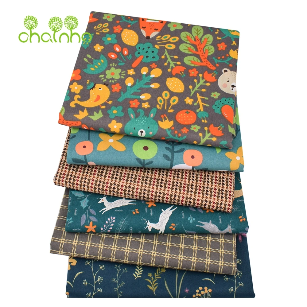 Chainho,Printed Twill Weave Cotton Fabric,DIY Sewing Quilting Material,Patchwork Cloth,Jungle Series,2 Specification,CC297