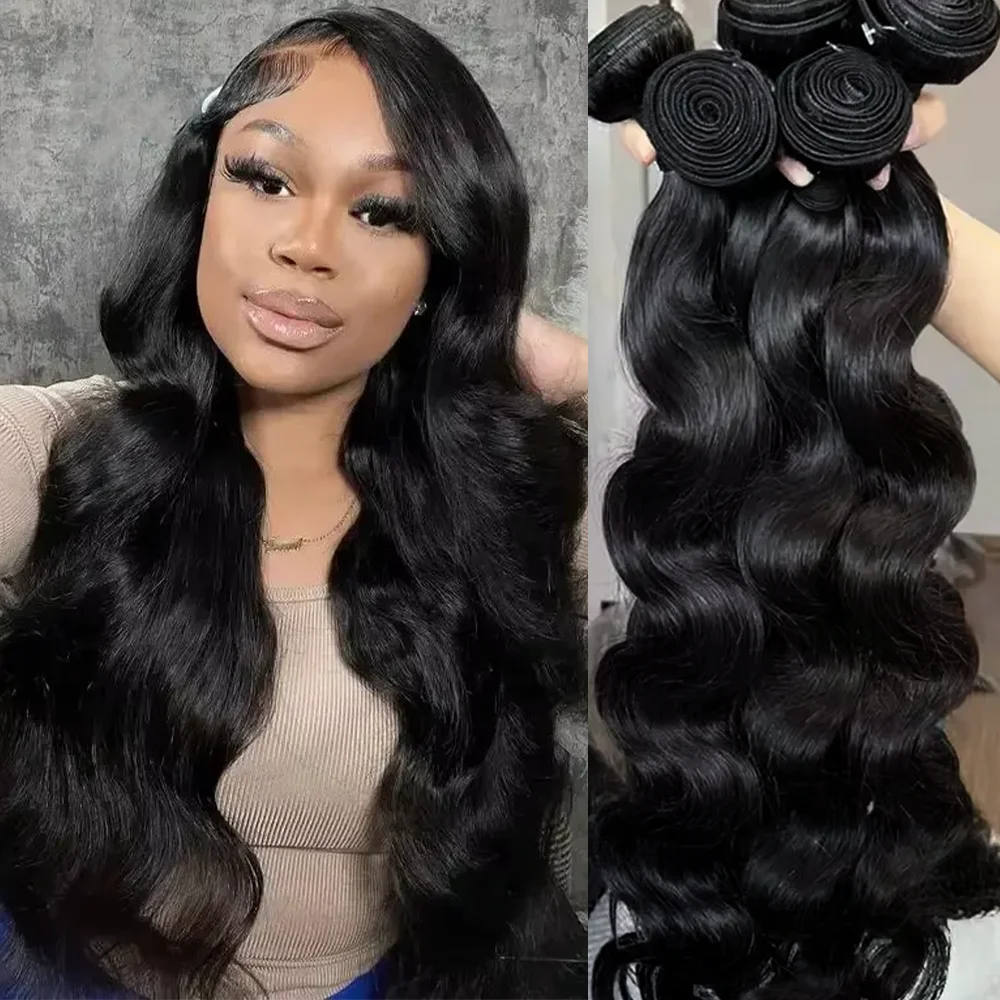 

20, 30, 40 дюймов, пучки человеческих волос, объемные волны, человеческие волосы, бразильский натуральный черный, 1/3/4 пучка, предложения, натуральные волосы, необработанные наращивание волос