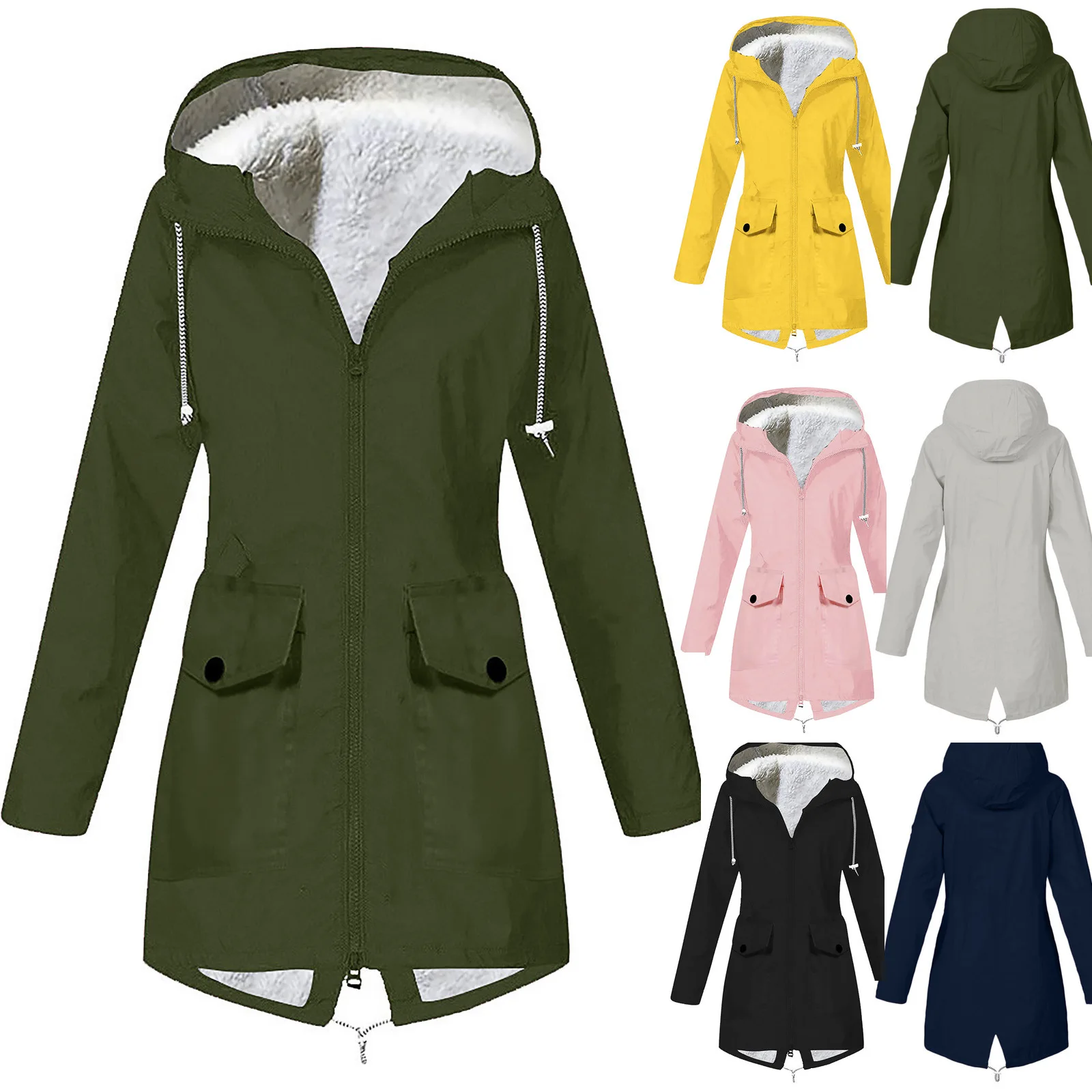 

European-American Autumn Winter Fleece Jacket Outdoor Hiking Hooded Coat