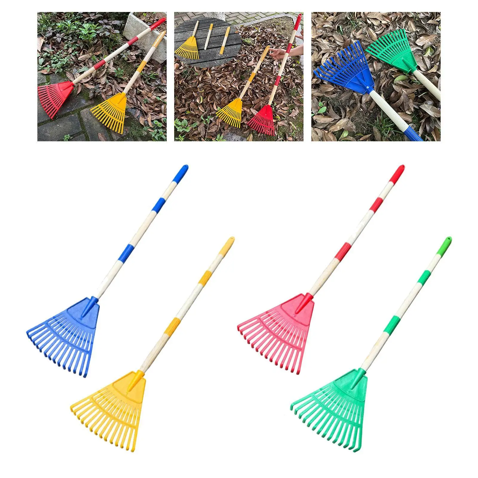 Rastrello da giardino 14 punte 3 sezioni staccabile con manico in legno Rastrello per bambini Casa agricola per arbusti Bambini Letti di fiori Prati Bambini