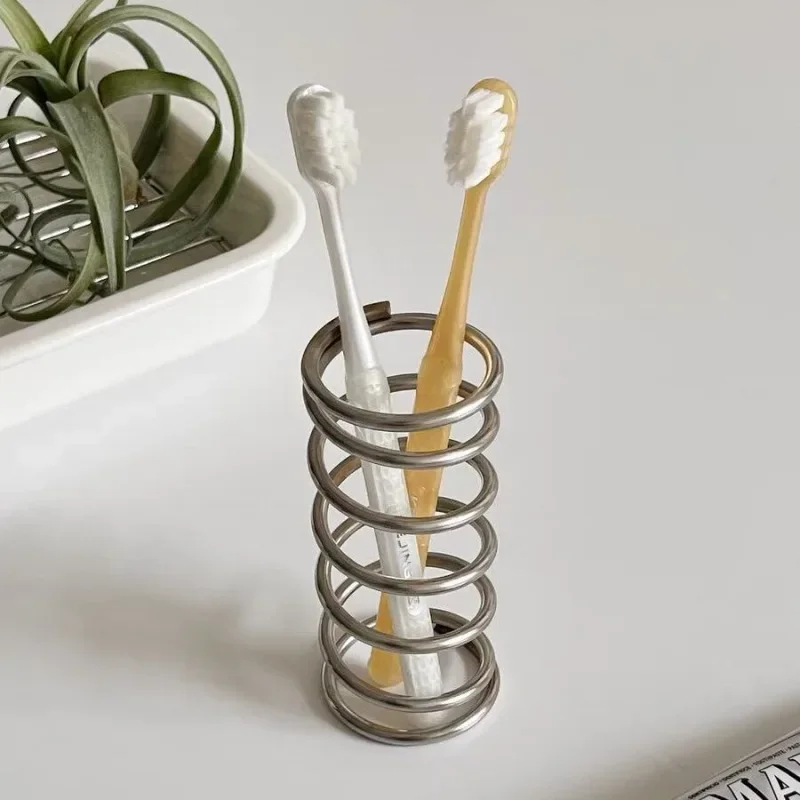 Stainless Steel Toothbrush Holder Spiral Storage Rack Rust Resistant Bathroom Countertop Organizer Desktop Stationery Pen Racks