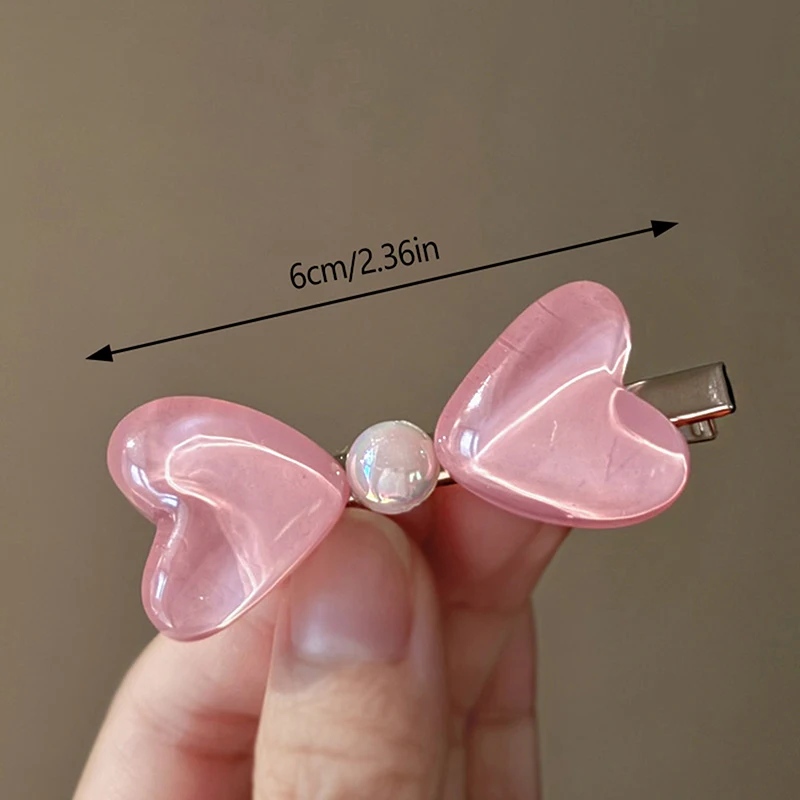 Bella rosa gelatina fiocco fermaglio per capelli dolce carino frangia Clip laterali Girly cuore Clip a becco d'anatra moda tornante Y2k accessori per capelli regali