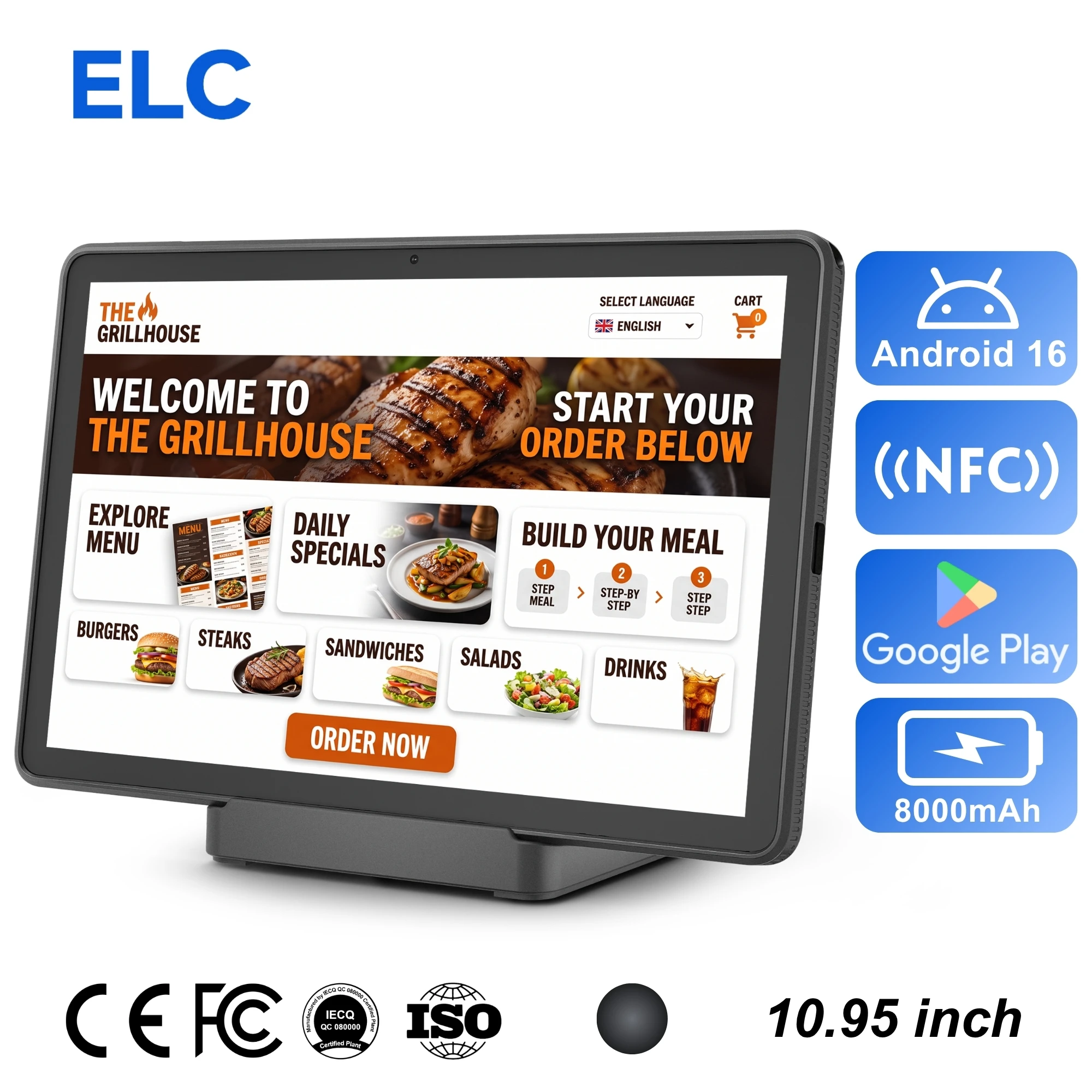 Customizable 11 Inch SoftPOS Tablet Android 16 4+64GB 280nits NFC 10 Point Touchscreen Google Play Point of Sale for Restaurant
