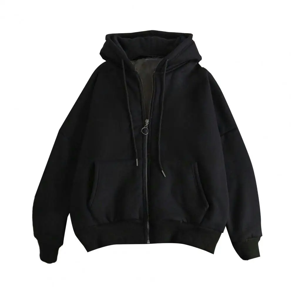 Casual Men Hoodie Men's Thick Plush Hoodie with Drawstring Pockets for Fall Winter Sports Zip-up Long Sleeves Elastic Cuff Plus