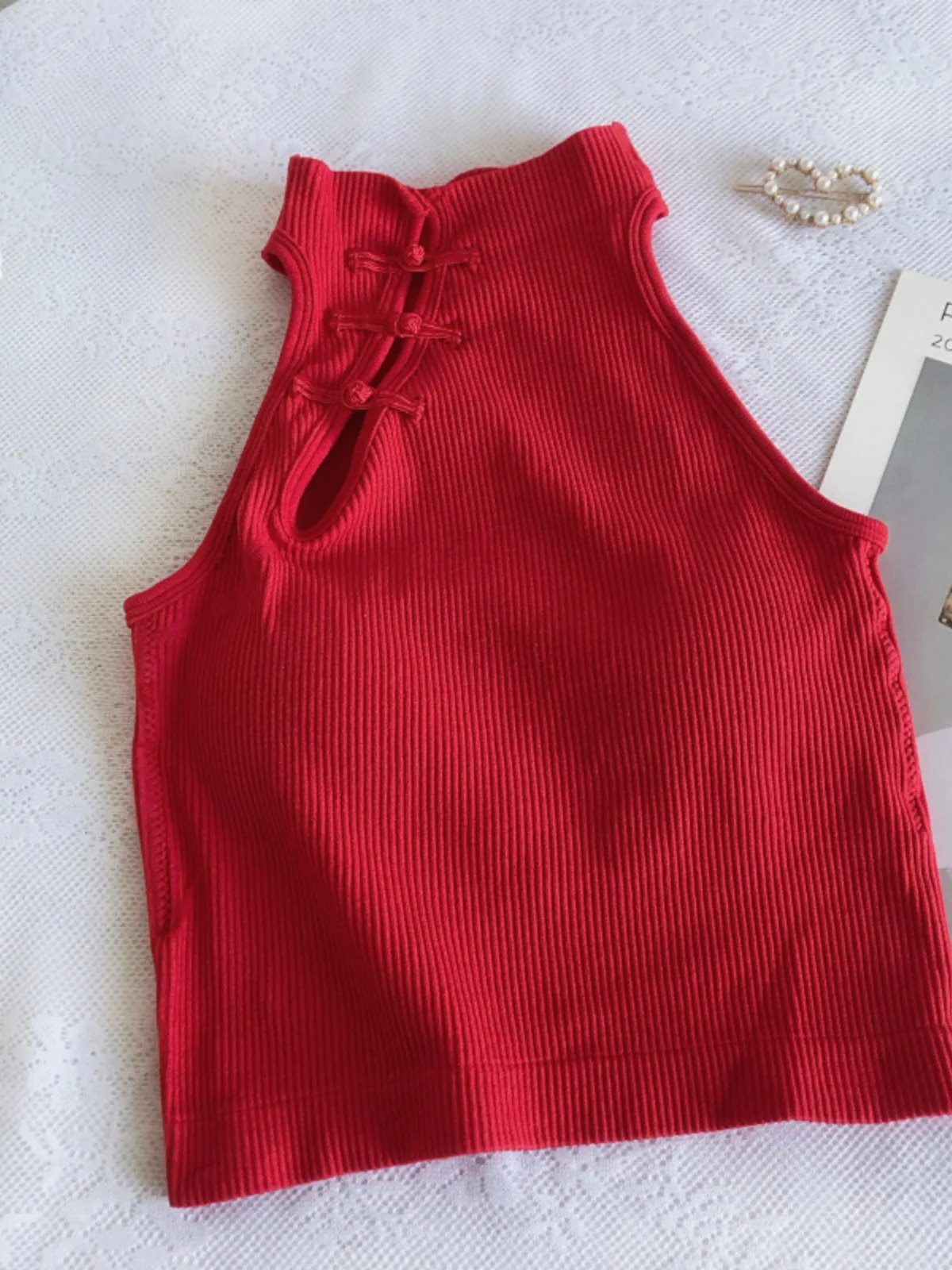 

Slim Fit Svel Vest f High Collar Faionable Chinese Sle Top for Young Women Polyester Spring Season