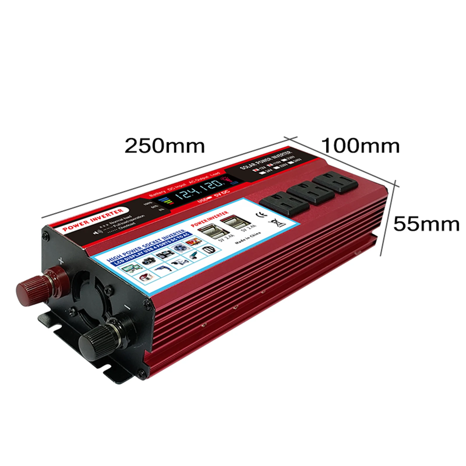 Solar Power Inverter High Efficiency Sine Wave Inverter Home Car RV Solar Power Converter with LCD Display DC 12V to 110V AC