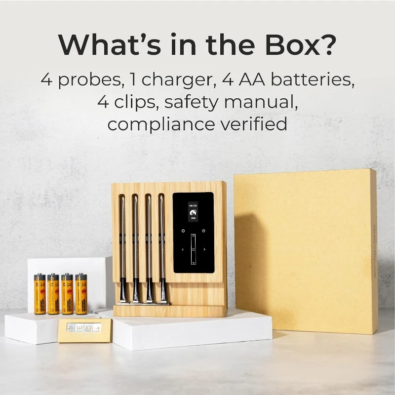 4 Probes, Long Range | Perfect for BBQ, Oven Block: WiFi Smart Wireless Meat Thermometer