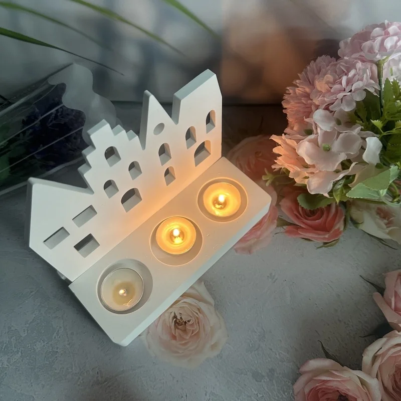 DIY Combination House Plug-in Silicone Mold Candlestick Base Gypsum Pendant Resin Epoxy Mold Home Handicrafts Decoration Storage