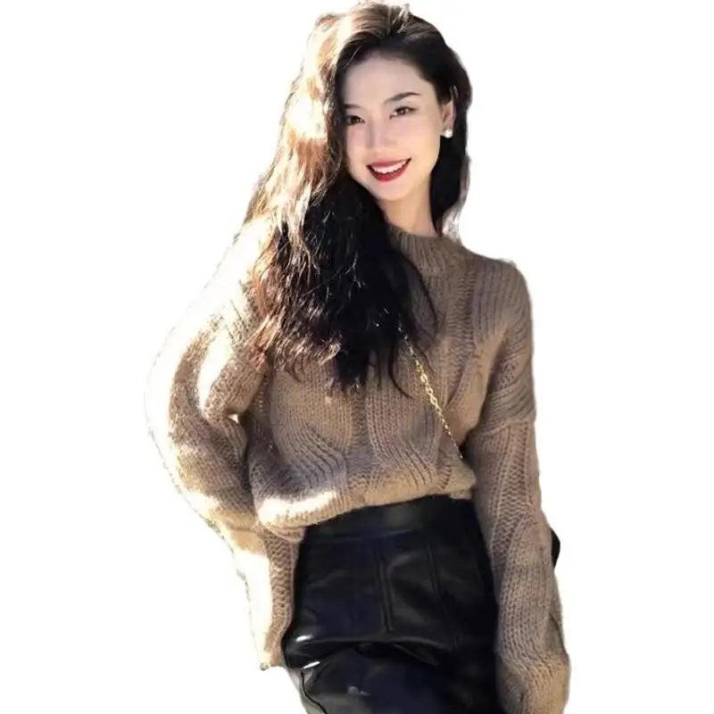 Fashion Hot Style Thick Thread Round Neck Fried Dough Twists Sweater for Women in Autumn and Winter Outfit Releases Tops