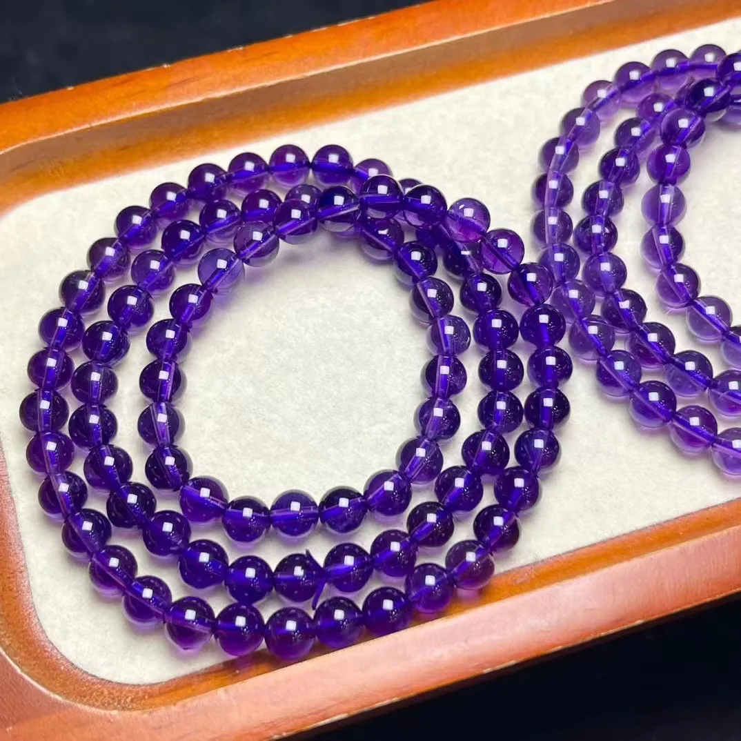 Unit One Bracelet 6mm Popular Sale Natural Amethyst Crystal Healing Multi Loop Bead Bracelet For Gift