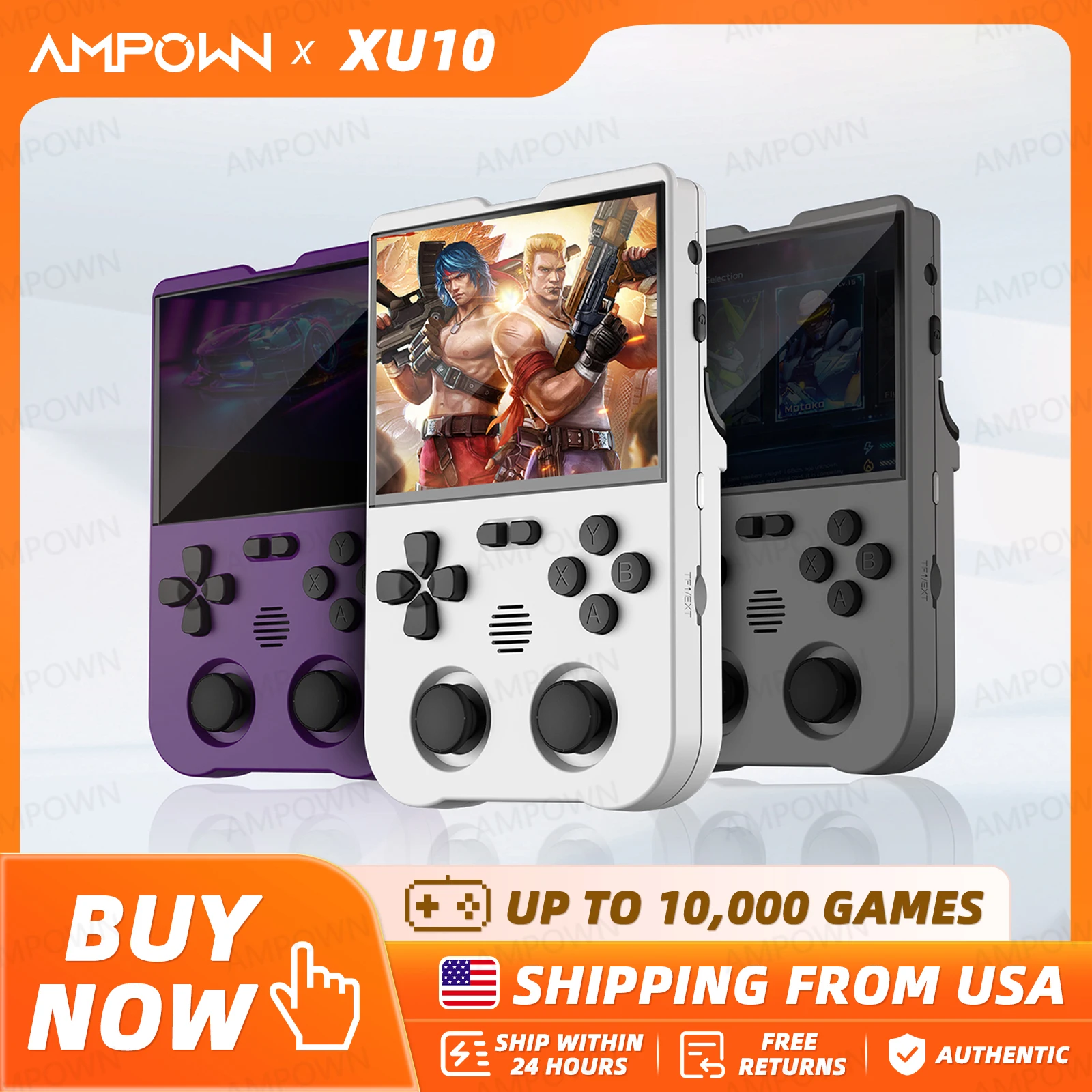 Ampown XU10 Handheld Game Console 3.5" IPS Screen 3000mAh Battery Linux System Built-in Retro Games Portable Video Game Console