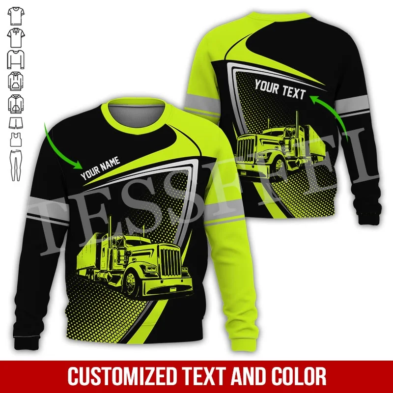 Custom Name Cosplay Worker Heavy Equipment Tow Truck Multicolor Retro Tattoo 3DPrint Harajuku Casual Pullover Jacket Hoodies A9