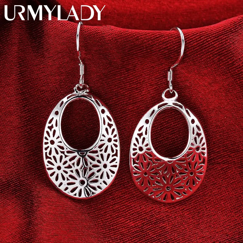 

Grace 925 Sterling Silver Carved oval Earrings for Women Retro classic Jewelry fashion party wedding Holiday gifts