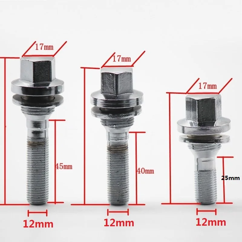 4 PCS M12 x 1.25 ALLOY Bolt WHEEL EXTRA LONG THREAD BOLTS FLAT SEAT WASHER For Peugeot 206 307 308 407 408