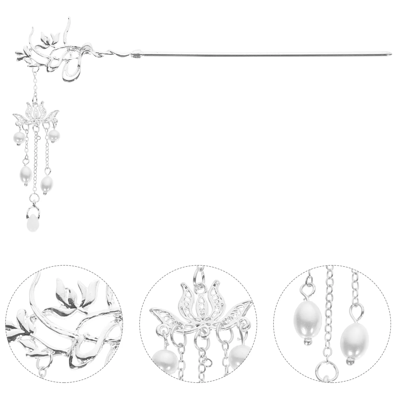 

2 Pcs Pearl Lotus Hairpin Stick Tassels Wedding Flower Pins Alloy Chinese Women's Accessories