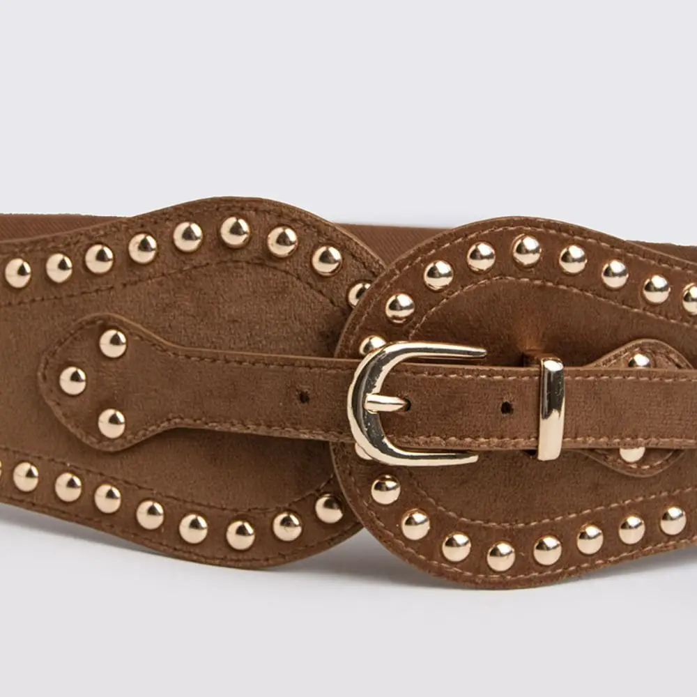 Adjustable Suede Rivet Belt Spicy Girl PU Leather Pu Leather Corset Body Shaping Western-style Elastic Cummerbunds Ladies