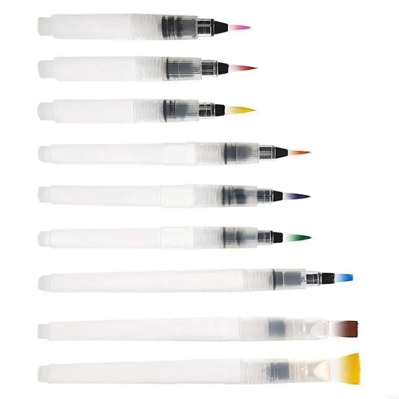 Y5LB 9/12Pcs Watercolour Brush Pen for Painting Lettering Flat/Point Tip Water Brush Pen Artist Watercolour Brush Pen