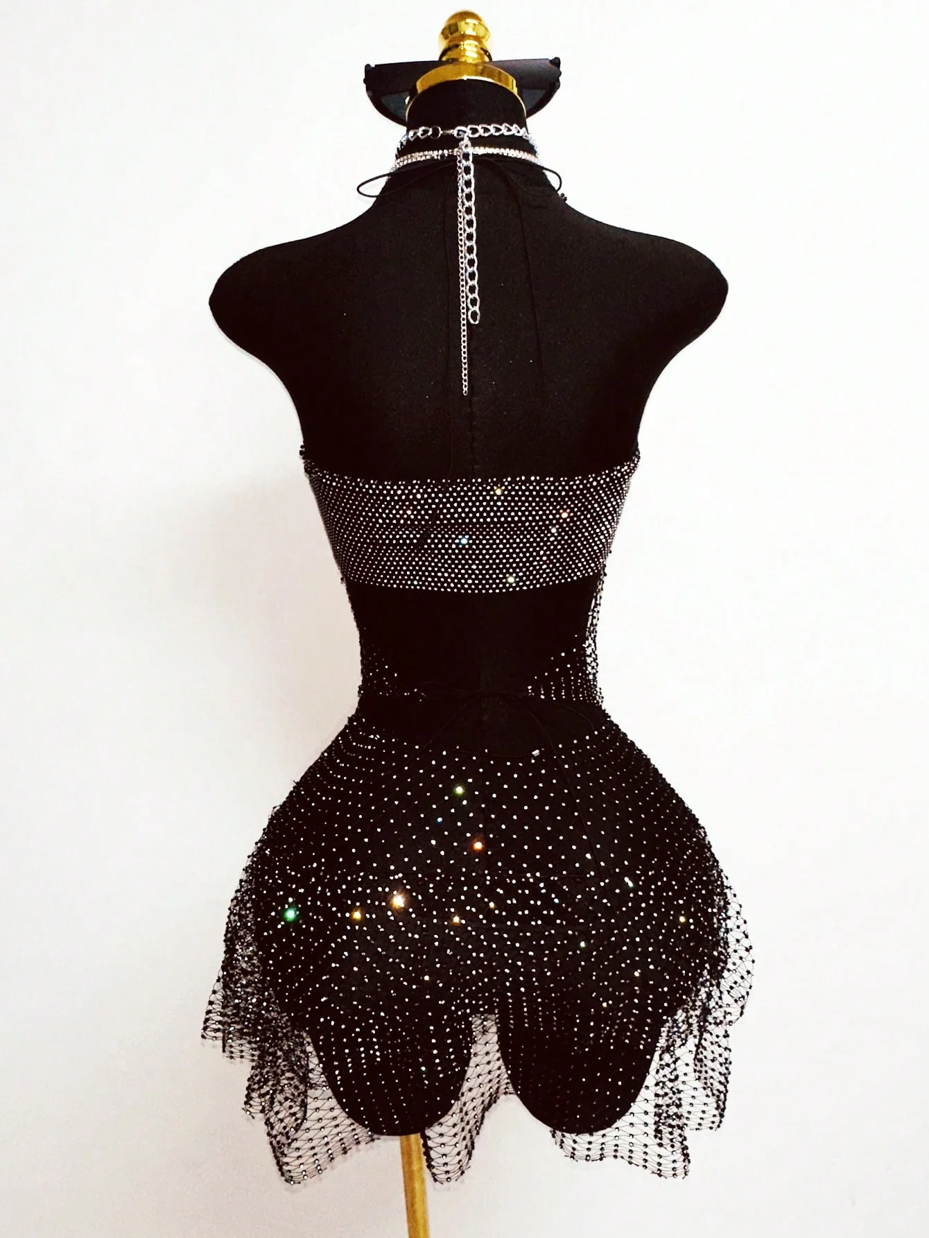 Black Rhinestone Mesh Halter D - Sparkly Rhinestone Club Party Dress 评论和价格