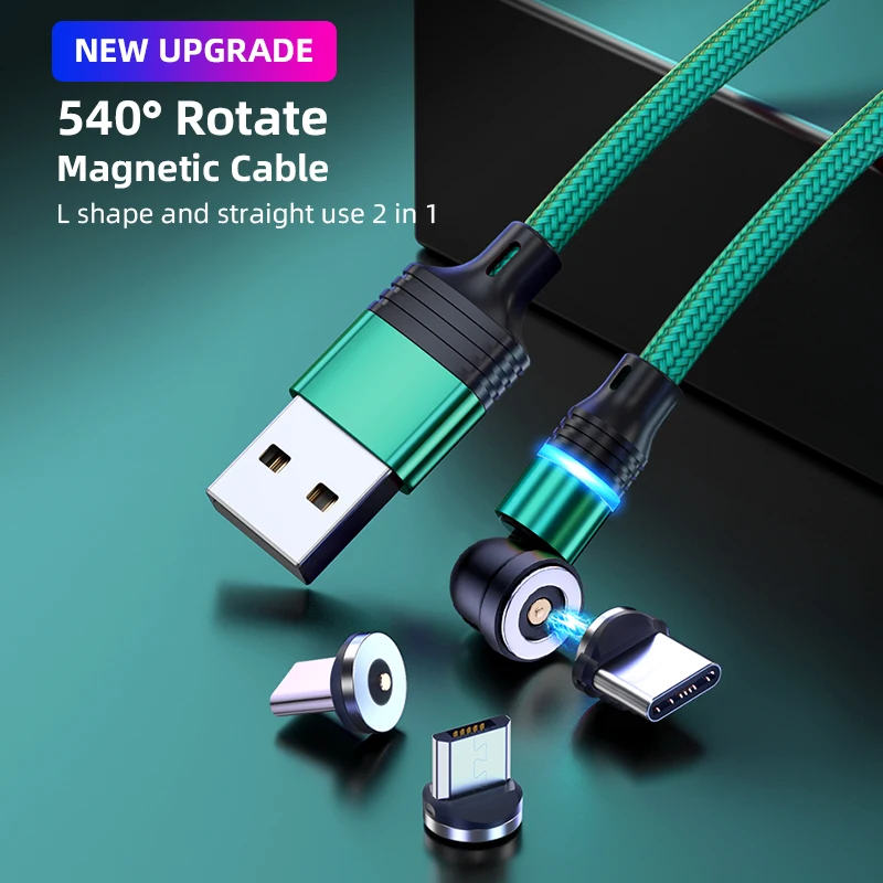 540 Degrees Rotate Magnetic Cable Charging Micro USB Type C IPone Cable For iPhone13 Pro Max Samsung Xiaomi USB Cord Wire Cable