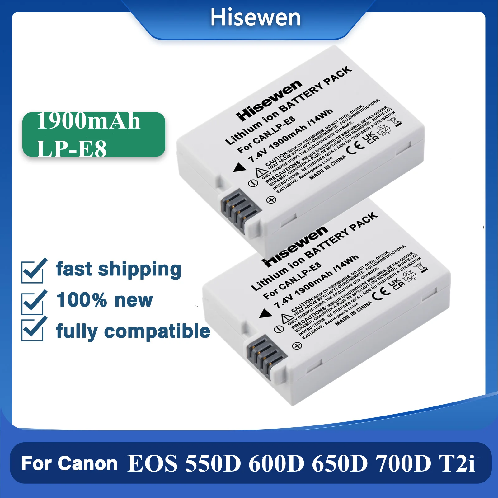 1900mAh LP-E8 Battery Rechargeable Battery and Dual Charger For Canon EOS Rebel T3i T2i T4i T5i 600D 550D 650D 700D Kiss X5 X6
