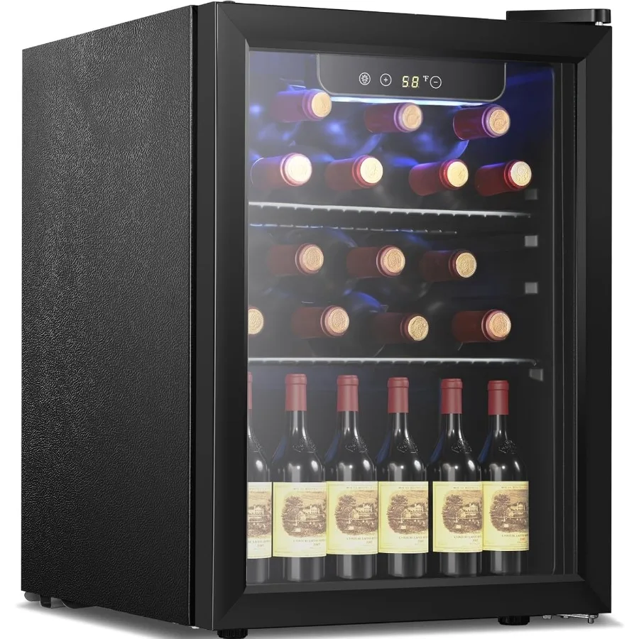 Weinkühler, Getränkekühlschrank für Zuhause und Bar, 16 Flaschen Fassungsvermögen mit Frontglastür, für bis zu 68 Dosen, digitale Temperatur