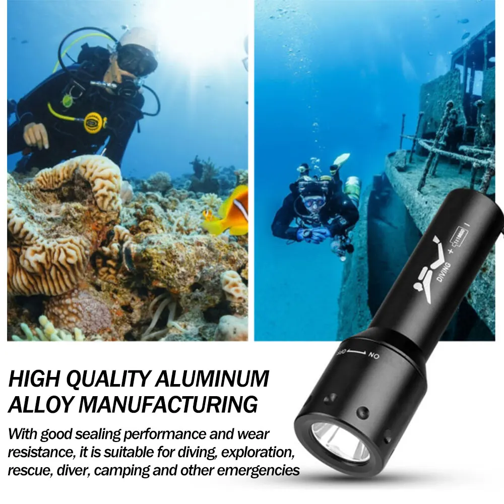 Waterproof LED Underwater 100m Scuba Diving Flashlight Bright Dive Torch On-Off Mode Lanterna USB Charging Lamp