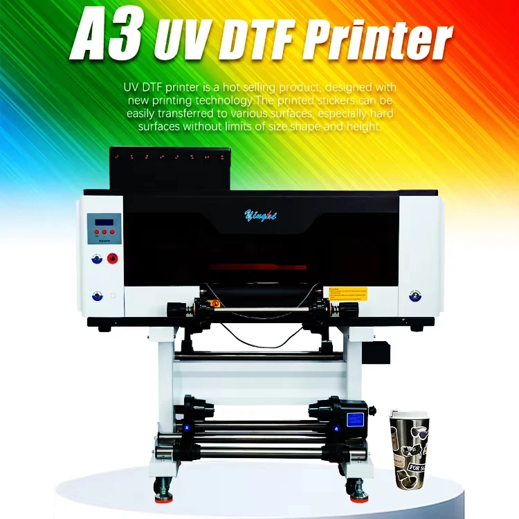 A3 UV DTF Printer 2-in-1 Printing & Laminating Machine, For Logo Gift Phone Case Water Bottle Keychain Custom Printing