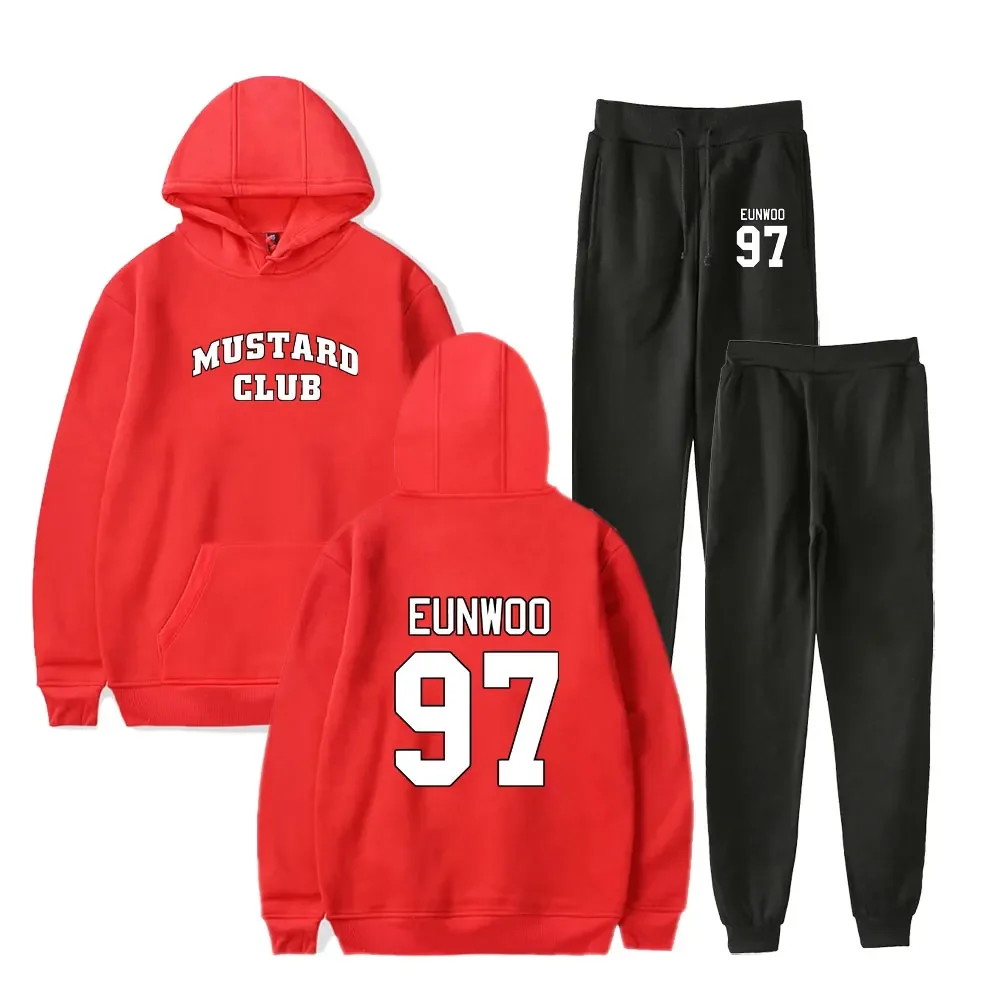 KPOP Cha Eun Woo Merch Tracksuit Men Sets Fashion Sporting Suit Hooded Sweatshirt +Sweatpants Mens Clothing 2 Pieces Set