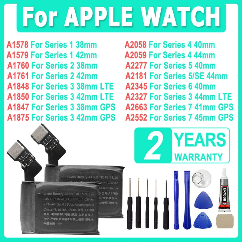 

Новый сменный аккумулятор для Apple Watch Series SE 1 2 3 4 5 6 7 Bateria для IWatch S1 S2 S3 LTE S4 S5 S6 S7 38/40/41/42/44/45/4