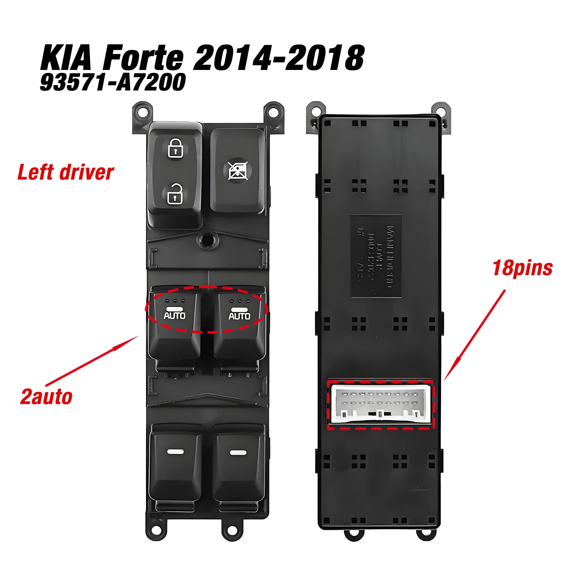 93571-A7200 93571A7200 For Kia Forte 2014 2015 2016 2017 2018,Electric Power Master Window Lifter Control Switch Button