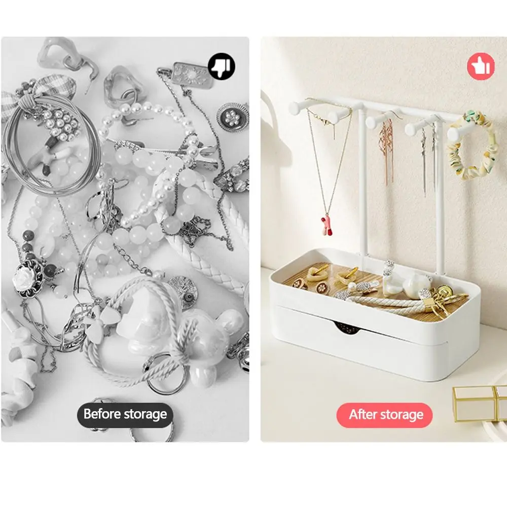 New Portable Jewelry Display Rack Earrings Necklaces with Wooden Base Desktop Storage Box with Drawer Box Key Storage Rack