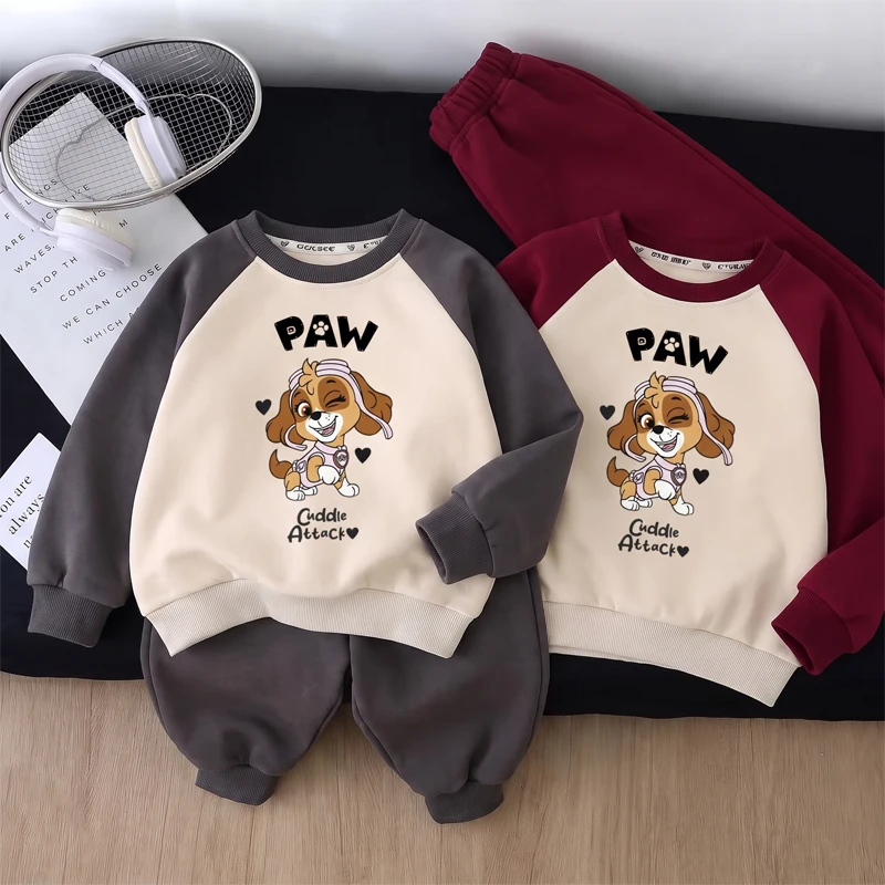 Spring/autumn Baby Girls Casual Sweatshirt Sets Kids O Neck Spliced Long Sleeve Hoodies and Trousers 2pcs Children Sweatpant Set